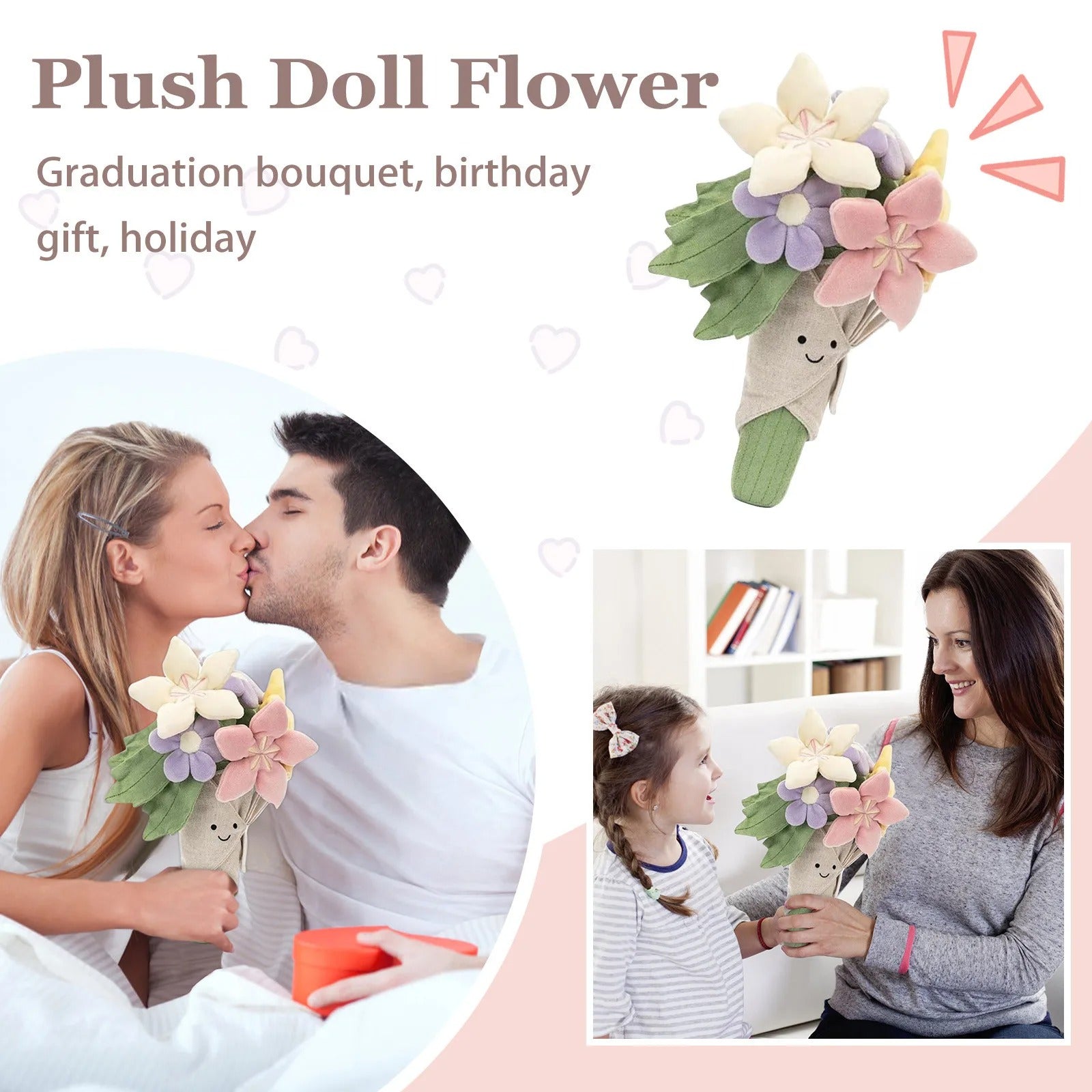 Plush Bouquet Toy Stuffed Lifelike Holding Flower Soft Doll Wedding